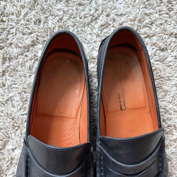 Santoni Slip On Black Leather Penny Loafers Made In Italy 632563 Men’s Size 10